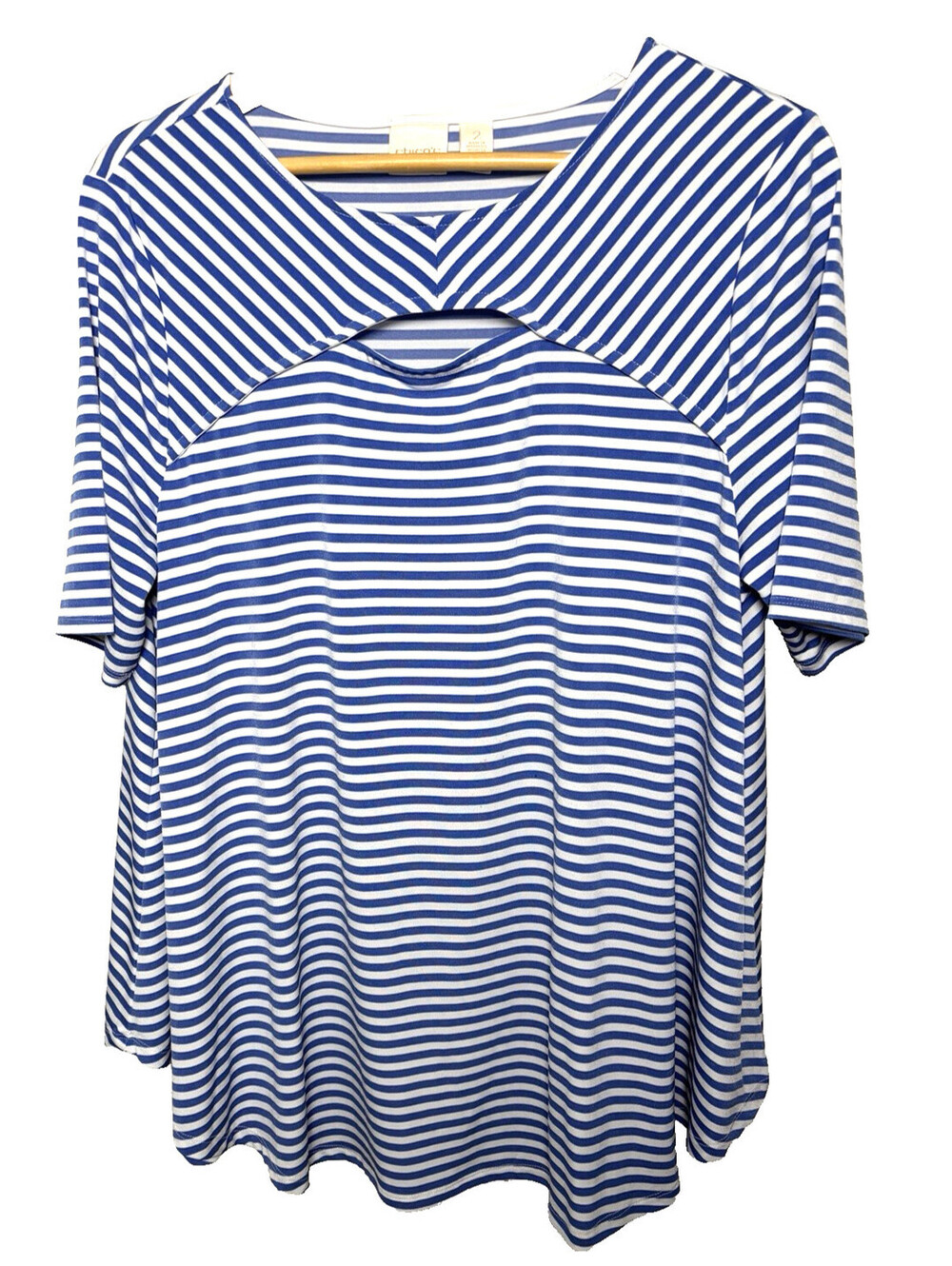 Chico's Top Black White Stripes Isla Capri Peek-a-Boo Cutout Tunic Size Large 2